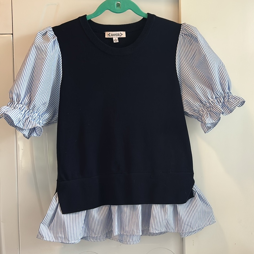 Nanette Lepore Puff Sleeve “Twofer” Lightweight Sweater - Picture 13 of 14